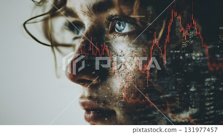 Double exposure face and crashing graphs 131977457