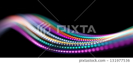 Quantum technology concept with colorful light wave lines representing cryptography and security in digital communication on black background 131977536