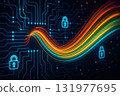 Quantum technology enhances cryptography methods ensuring advanced security with colorful data streams flowing through digital circuits in futuristic concept of protection 131977695