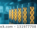 DNA strand glowing inside test tube in laboratory setting representing biotech longevity research for medical innovation and scientific discovery 131977708