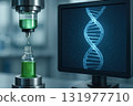 Biotech research focuses on longevity with advanced laboratory equipment analyzing DNA structures and green liquid samples to innovate health and life extension solutions 131977710