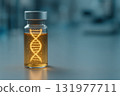 Glowing DNA strand inside vial symbolizes biotech research focused on longevity and advanced medical science for extending life and health 131977711