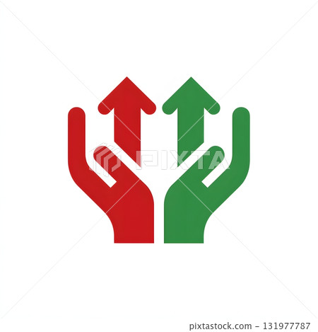 Hand holding both red and green arrows 131977787