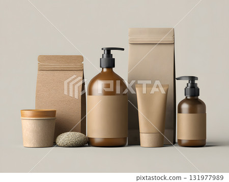 biodegradable product packaging mockup eco studio background 131977989