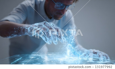human and AI collaboration in digital workplace holographic data interface 131977992