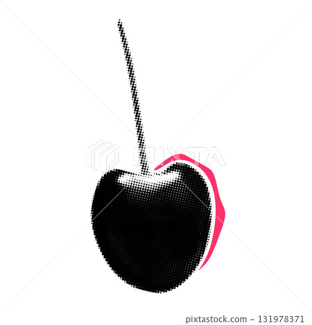 Cherry halftone collage element. Grunge cut out shape with dotted texture. Trendy Y2K style. 131978371