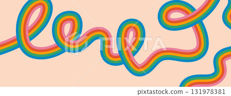 Vintage psychedelic rainbow stripes pattern. Retro 60s style background with groovy wavy lines. Vintage psychedelic rainbow stripes pattern. Retro 60s style background with groovy wavy lines. 131978381