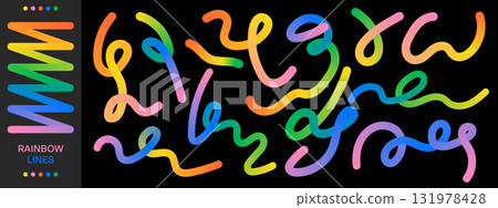 Gradient spiral ribbon vector shapes. Fluid and organic colorful line doodle elements. Squiggly vector elements. Gradient spiral ribbon vector shapes. Fluid and organic colorful line doodle elements. Squiggly vector elements. 131978428