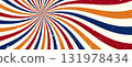 Swirl groovy spiral background. Retro starburst pattern. Groovy vintage wave bg with sun ray effect. 131978434