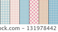 Vichy gingham plaid pattern collection. Cute tartan textile texture for dresses, skirts, scarves, and kids clothing. 131978442