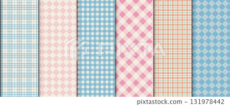 Vichy gingham plaid pattern collection. Cute tartan textile texture for dresses, skirts, scarves, and kids clothing. 131978442