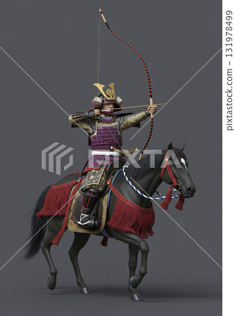 戰士穿著盔甲，日本武士，拉弓 131978499