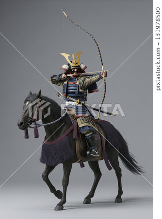 戰士穿著盔甲，日本武士，拉弓 131978500