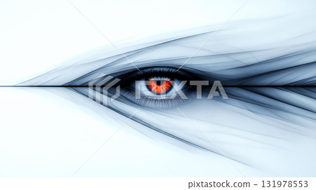 Woman eye watching behind digital veil abstract background 131978553