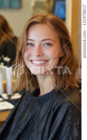 Happy young woman smiling portrait in beauty salon Happy young woman smiling portrait in beauty salon 131978617
