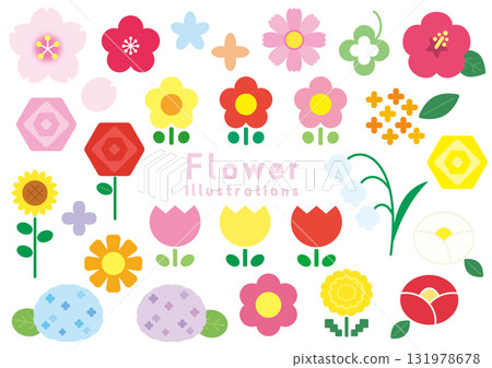 Simple and cute seasonal flower illustration material set 131978678
