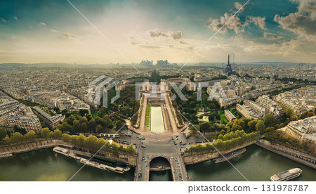Eiffel Tower and Notre Dame Cathedral from above 131978787