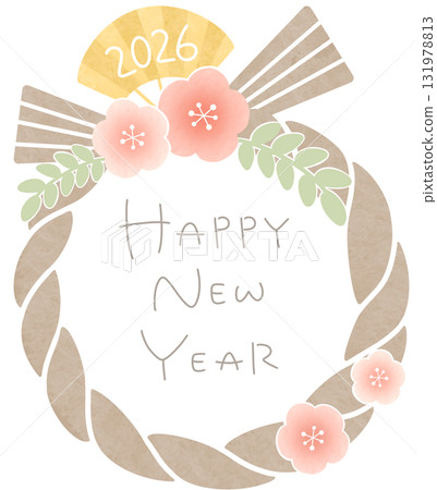 New Year's Shimenawa Plum Blossom Happy New Year 2026 Light Color 131978813