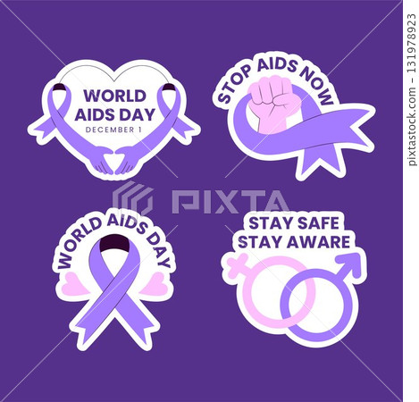 Label Design of World AIDS Day Flat Cartoon Hand Drawn Illustration Template 131978923