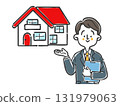 A man in a suit explaining about housing Vector 131979063