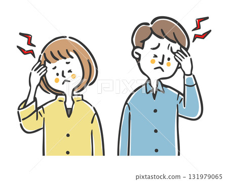 Couple suffering from headache, upper body, vector 131979065