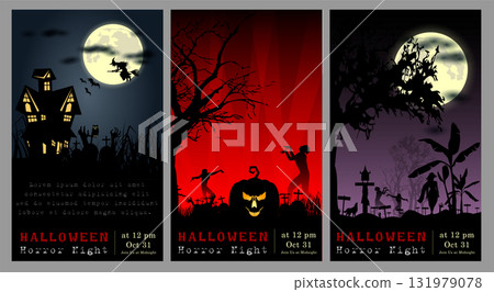Set of  Halloween Multi Template Vector for poster, name card, cover, thrumpnail profile,  social media, digital video content header,  sale campaign . vector and illustration. 131979078