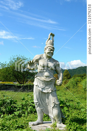 Kongorikishi statues standing in a field Kongorikishi statues standing in a field 131979258