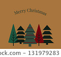 Minimalist Christmas greeting card with green and red trees on brown background 131979283