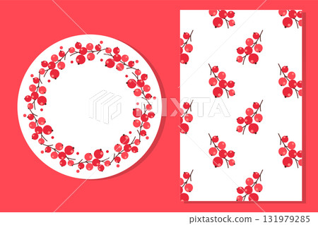 Bright Rowan Wreath and Seamless Berry Pattern 131979285