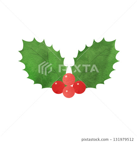 聖誕節手繪水彩畫,兩片冬青葉和紅色漿果 聖誕節手繪水彩畫,兩片冬青葉和紅色漿果 131979512