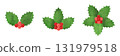 Hand-drawn watercolor illustration set of holly leaves and red berries for Christmas 131979518