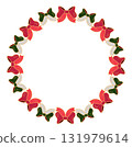Christmas wreath with red and green bows, decorative border doodle style isolated on white background 131979614