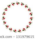 Christmas wreath with red and green birds, decorative border doodle style isolated on white background 131979615