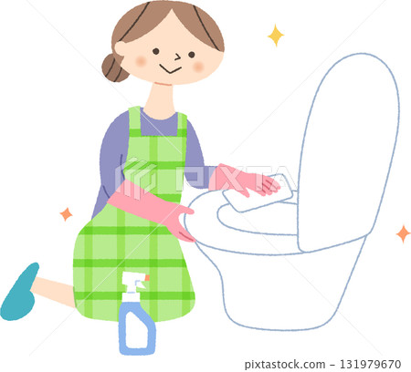 一名婦女正在打掃廁所 一名婦女正在打掃廁所 131979670