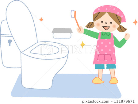 Girl cleaning the toilet 131979671
