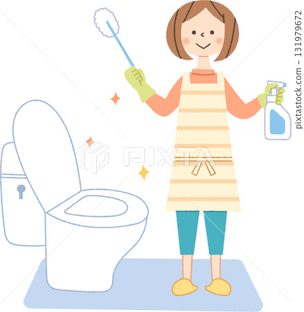 Women cleaning toilet 131979672