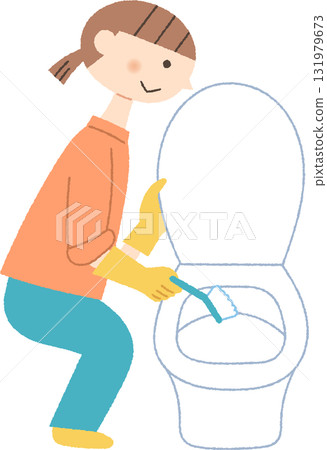 A woman brushing the toilet 131979673