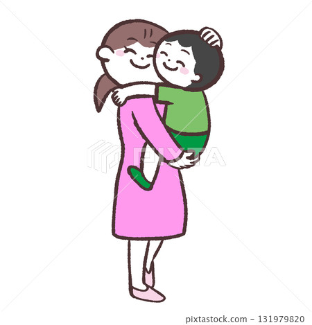 一名婦女抱著一名男孩的插圖 一名婦女抱著一名男孩的插圖 131979820