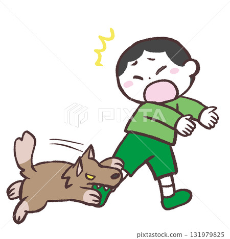 Illustration of a boy being bitten by a dog Illustration of a boy being bitten by a dog 131979825