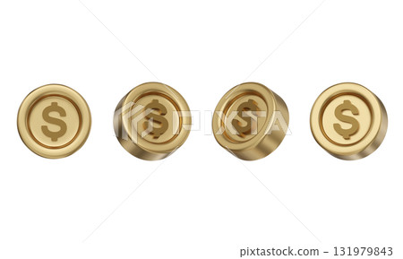cartoon style Dollar gold coin 3D graphic 131979843