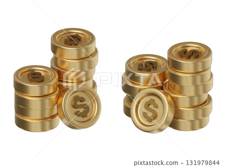 cartoon style stack of Dollar gold coin 3D graphic 131979844