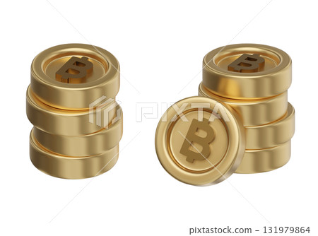 cartoon style stack of Bitcoin gold coin 3D graphic 131979864