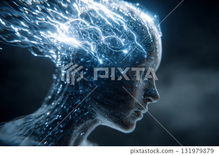 Futuristic digital human head with neural energy connections 131979879