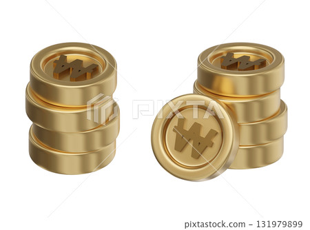 cartoon style stack of Won gold coin 3D graphic 131979899