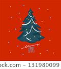 Hand drawn vector abstract graphic cartoon Merry Christmas and Happy new year illustrations greeting card with cute decorating xmas tree. Merry Christmas cute design background concept card. 131980099