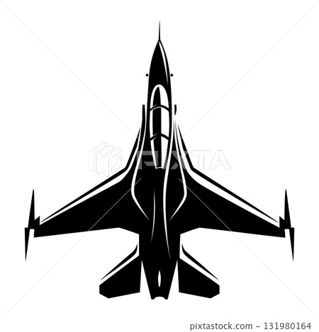 Vector Art Military Training Jet Black and White Detailed Design Bold Outline on Transparent Background 131980164