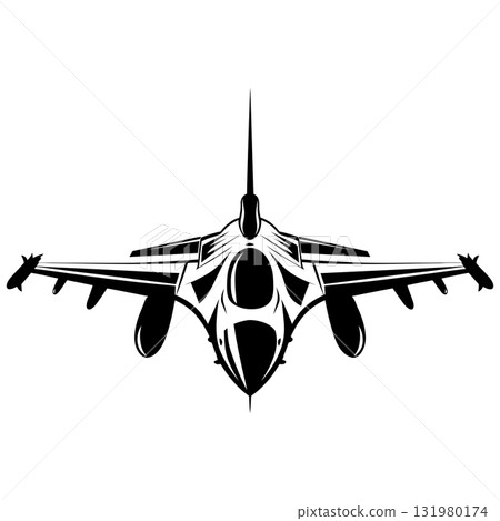 Vector Art Fighter Jet Military Aircraft Black and White Detailed Design on Transparent Background 131980174