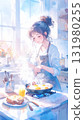 晨光下的廚房和早餐景觀 131980255