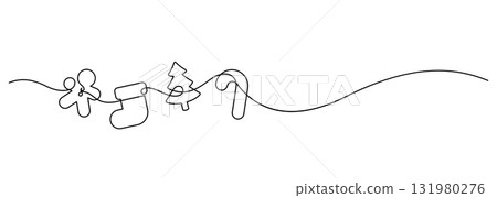 christmas ornament one line drawing continuous decoration graphic 131980276