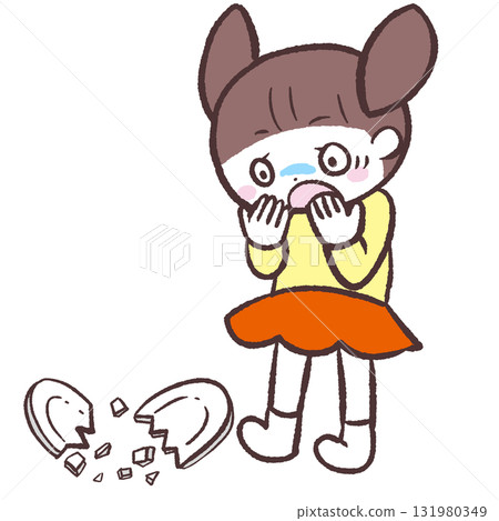 Illustration of a girl who broke a plate 131980349